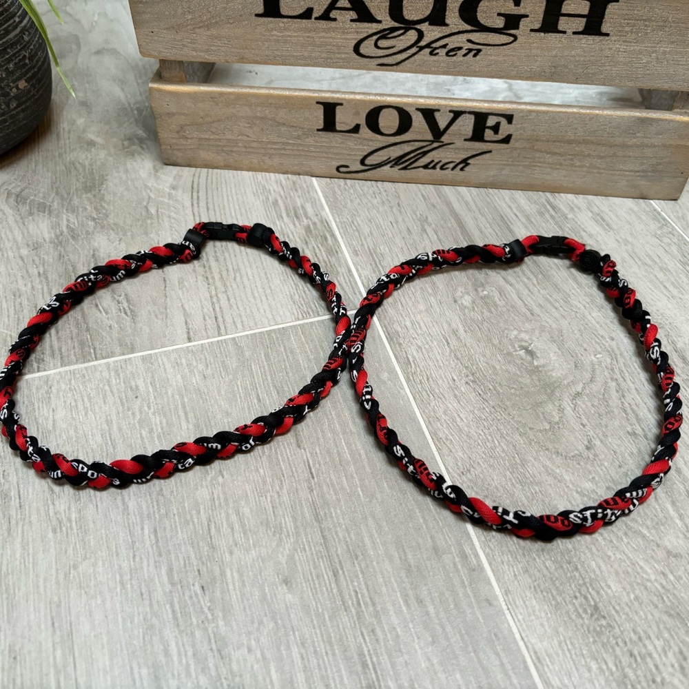 Titanium Tornado Sports Necklace 18” 3 ROPE Black And Red